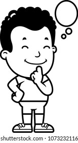 A cartoon illustration of a boy thinking.