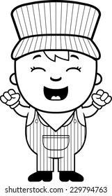 A cartoon illustration of a boy train conductor looking excited.