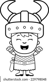 A cartoon illustration of a boy viking looking excited.