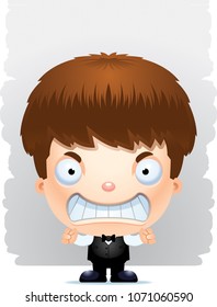 A cartoon illustration of a boy waiter with an angry expression.