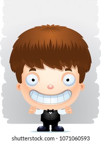 A cartoon illustration of a boy waiter smiling.