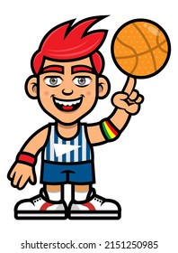 Cartoon Illustration Of Boy Wearing Basketball Jersey, Play Juggling Basketballs, Best For Mascot, Logo, And Sticker With Basketball Competition Themes