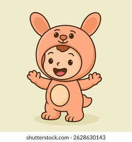 cartoon illustration of a boy wearing a cute bunny costume