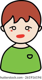 Cartoon illustration of a boy wearing a green shirt with a simple cute expression