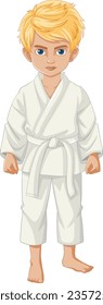 A cartoon illustration of a boy wearing a judo sport outfit
