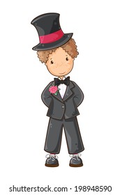 Cartoon illustration of  boy  in wedding suit