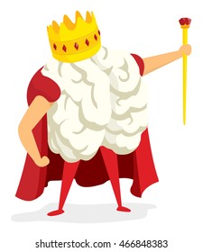 Cartoon illustration of brain king standing with crown