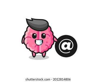 Cartoon Illustration of brain standing beside the At symbol , cute style design for t shirt, sticker, logo element