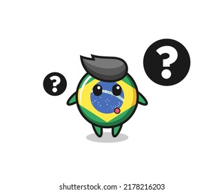 Cartoon Illustration of brazil flag badge with the question mark , cute style design for t shirt, sticker, logo element