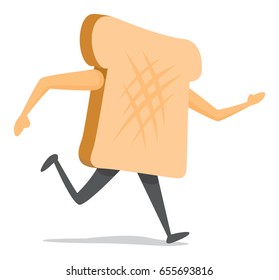 Cartoon illustration of bread slice on the run