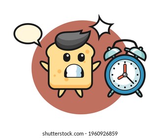 Cartoon illustration of bread is surprised with a giant alarm clock, cute style design for t shirt, sticker, logo element