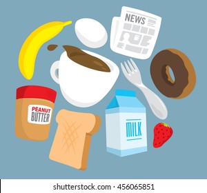 Cartoon illustration of breakfast or brunch elements
