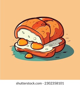 A cartoon illustration of a breakfast sandwich with a fried egg on top.