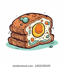 A cartoon illustration of a breakfast sandwich with a fried egg on top.