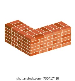 cartoon illustration - brick wall corner building isometric
