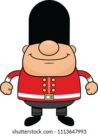 Cartoon Illustration Of A British Guard With A Happy Expression. 