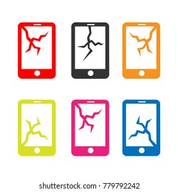 Cartoon illustration of Broken handphone. Flat icon. Icons set. stock illustration