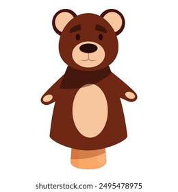 Cartoon illustration of a brown bear hand puppet wearing a scarf, perfect for children's books or educational materials