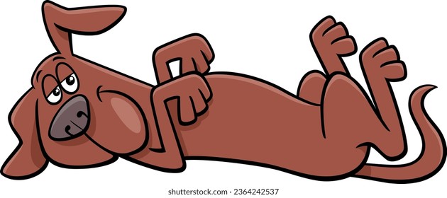 Cartoon illustration of brown dog or puppy comic animal character lying down and resting