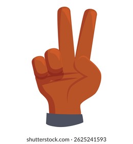 Cartoon illustration of a brown hand making peace sign
