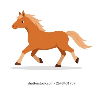 Cartoon illustration of a brown horse running isolated on white background, vector design