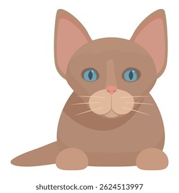 Cartoon illustration of a brown tabby cat with blue eyes lying down