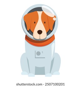 Cartoon illustration of a brown and white dog wearing an astronaut suit sitting down