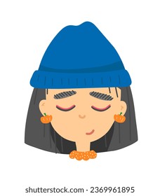 Cartoon illustration of a brunette girl. avatar Cute girl in a hat