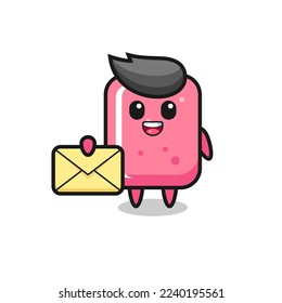 cartoon illustration of bubble gum holding a yellow letter , cute style design for t shirt, sticker, logo element