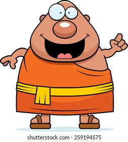 A cartoon illustration of a Buddhist monk with an idea.
