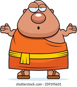 A cartoon illustration of a Buddhist monk looking confused.