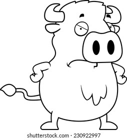 A cartoon illustration of a buffalo with an angry expression.