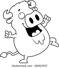 A cartoon illustration of a buffalo dancing and smiling.