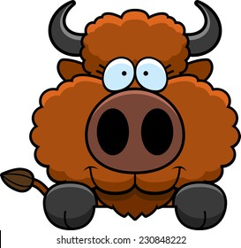 A cartoon illustration of a buffalo peeking over an object.