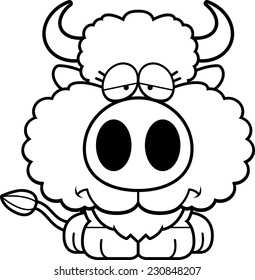 A cartoon illustration of a buffalo with a sad expression.