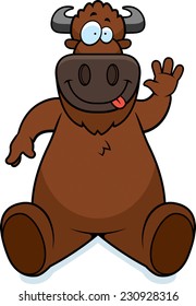 A cartoon illustration of a buffalo sitting.