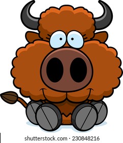 A cartoon illustration of a buffalo sitting and smiling.