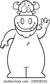 A cartoon illustration of a buffalo waving.
