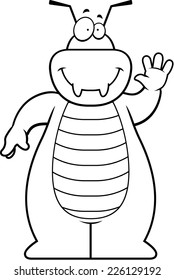 A cartoon illustration of a bug waving.