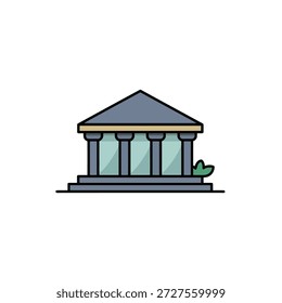 Ilustración de dibujos animados de un edificio con columnas y techo triangular