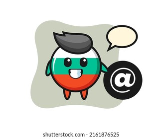 Cartoon Illustration of bulgaria flag badge standing beside the At symbol , cute style design for t shirt, sticker, logo element