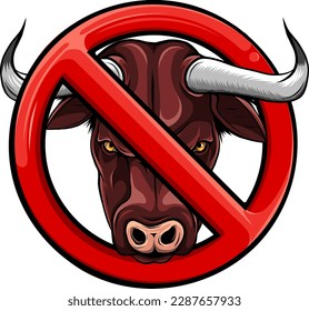 Cartoon illustration of a bull head in a red prohibition sign.