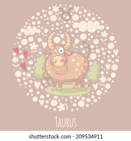 Cartoon illustration of the bull (Taurus). Part of the set with horoscope zodiac signs. EPS 10. No transparency. No gradients.