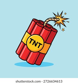 Ilustração em desenho animado de um pacote de barras de dinamite rotuladas TNT, com uma faísca de fusível acesa.