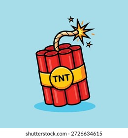 A cartoon illustration of a bundle of dynamite sticks with a lit fuse and a yellow label indicating TNT.