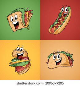 Cartoon illustration bundle of fast food characters