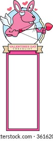 A cartoon illustration of a bunny cupid in a Valentine's Day themed graphic.