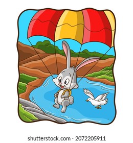 cartoon illustration bunny skydiving with a dove