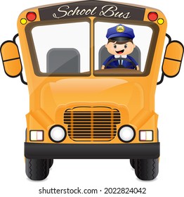 escuela de bus de ilustración de dibujos animados con autobuses de dirección de conductores
