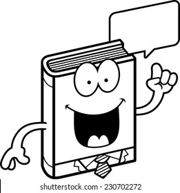 A cartoon illustration of a business book talking.
